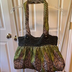 Green and Black Patterned Women's Bag